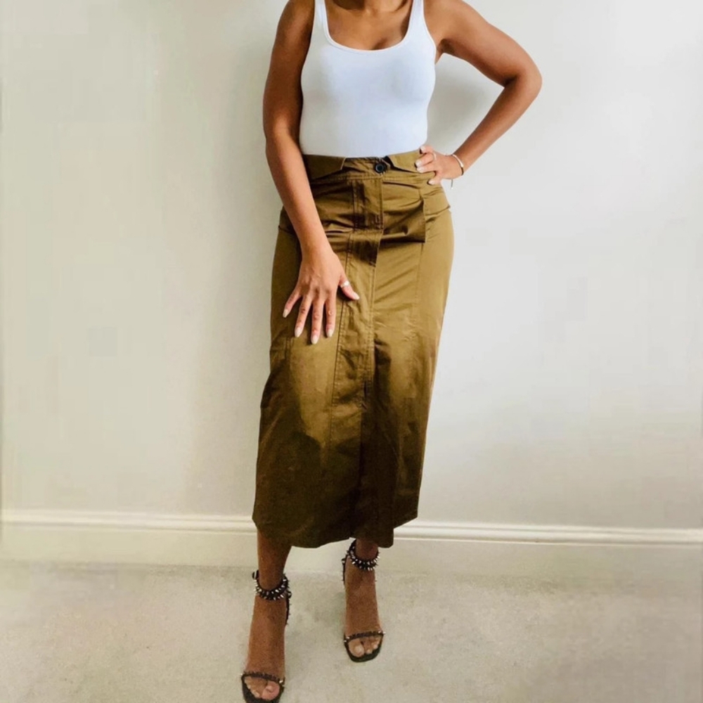 Zara khaki high waisted midi skirt
